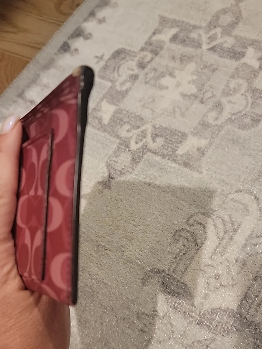 Coach Pink Signature Jacquard Zip Card Case with Key Ring